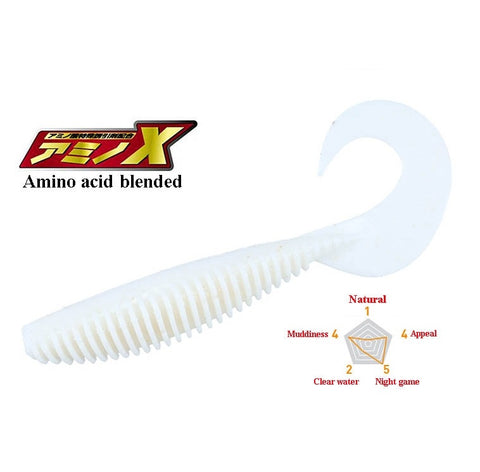 DAIWA HRF GABURI 4.2" Curly Tail Grub - White, [fishing tackle], [fishing lures] - Tackle Online Australia 