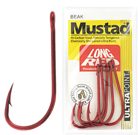 MUSTAD Beak Hook Long Red - Size 5/0 - Tackle Online Australia